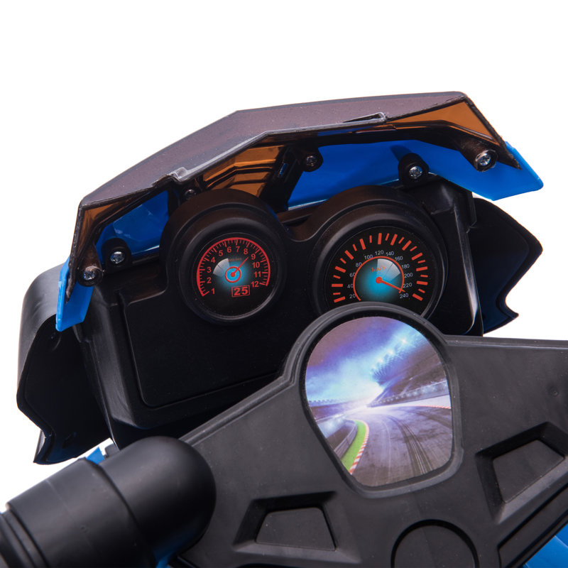 Blue 6-Volt Kids Electric Ride-On Motorcycle with Training Wheels