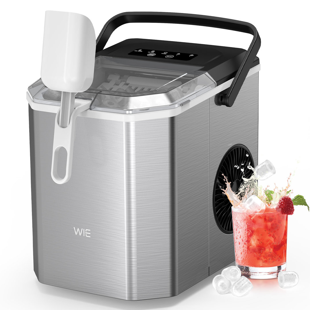 WIE Stainless Steel Ice Maker, Self-Cleaning Ice Maker Machine, 12kg/24H, 2 Sizes 9 Ice Cube Ready in 6 Mins Ice Machine with Handle, Scoop & Basket,