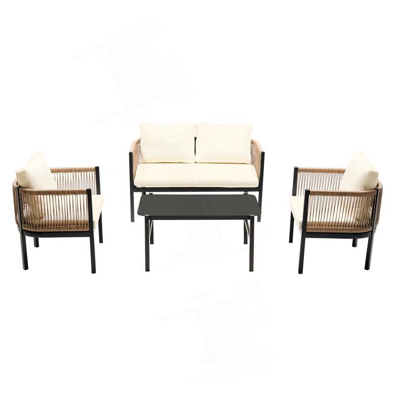Multi-Person Outdoor Sofa Combination With A Table, Suitable For Garden, Backyard And Balconies, Beige