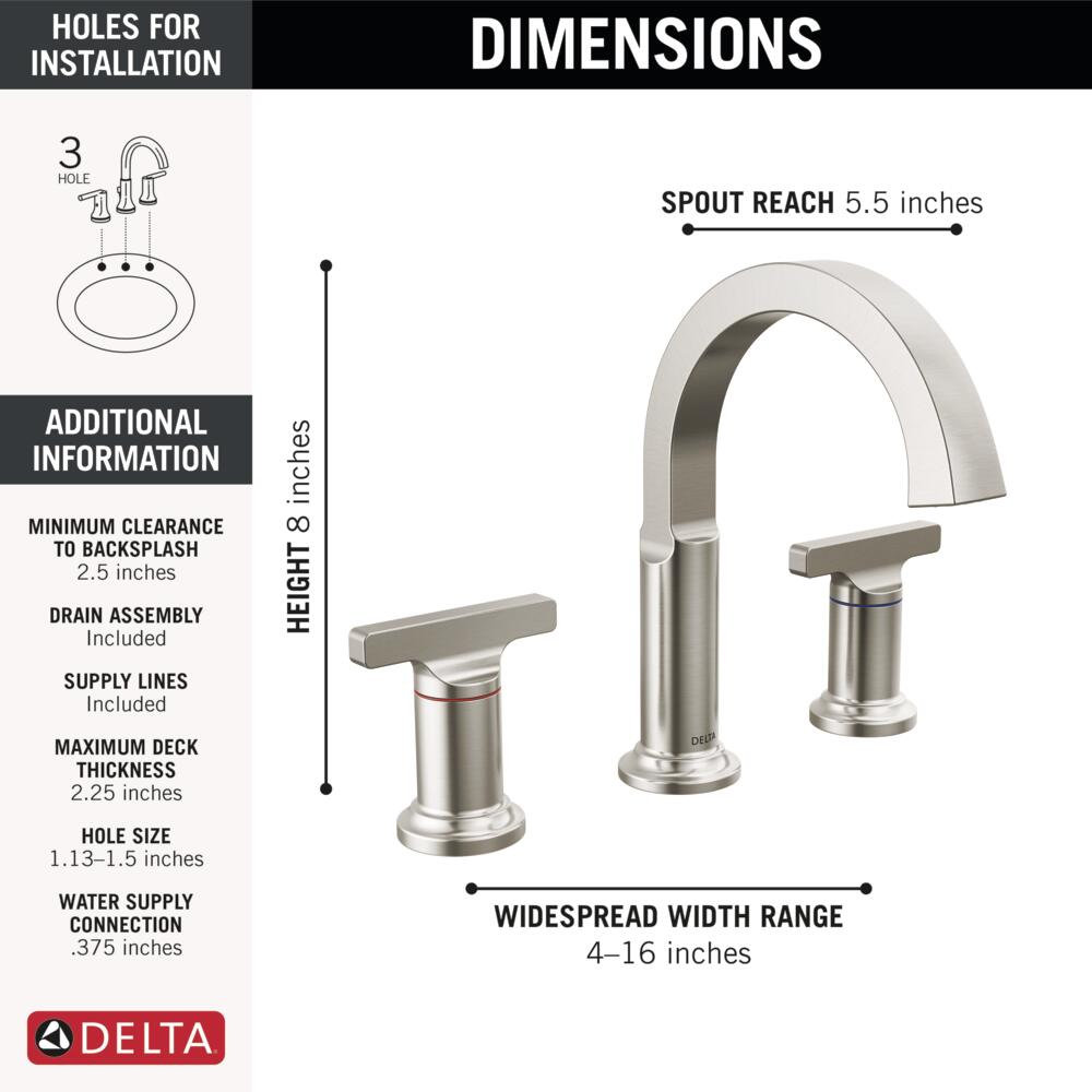 Tetra Widespread Bathroom Faucet with Drain, Chrome
