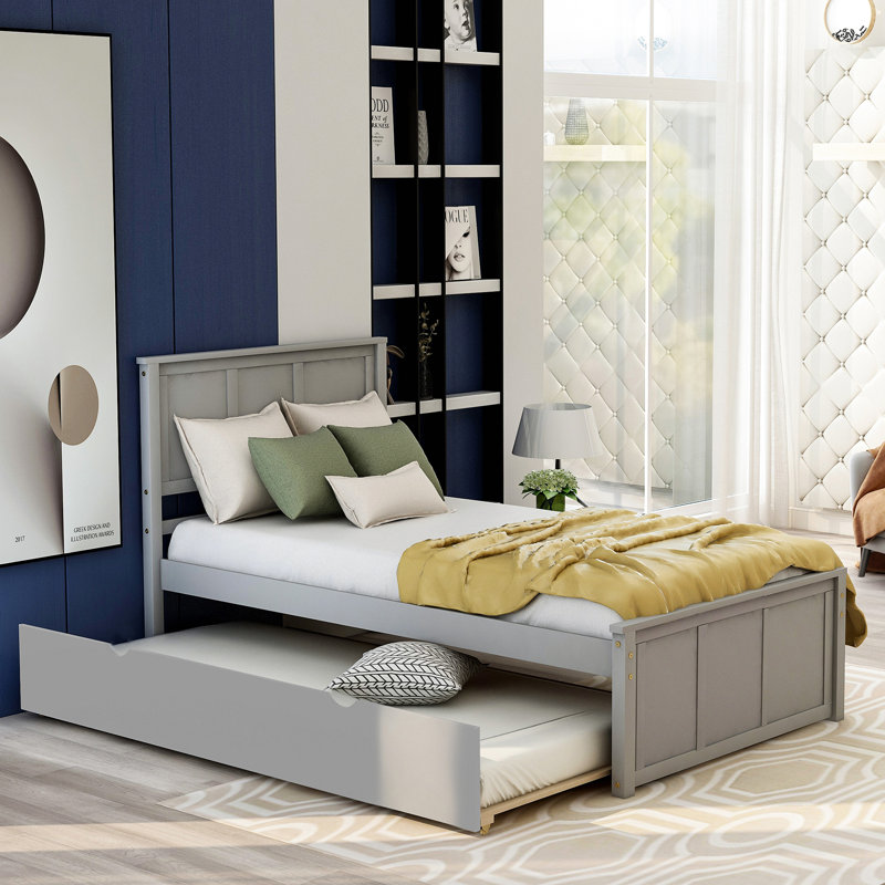Lit plateforme avec lit gigogne simple, structure de taille simple, Gris