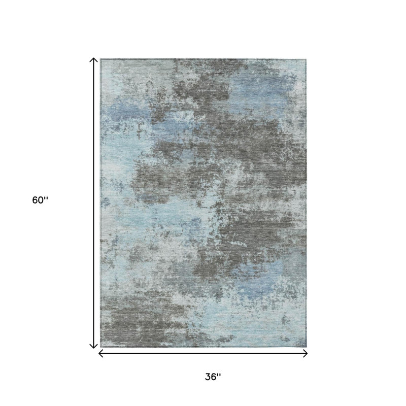 Tapis extérieur lavable abstrait taupe et bleu ciel 3 pi x 5 pi