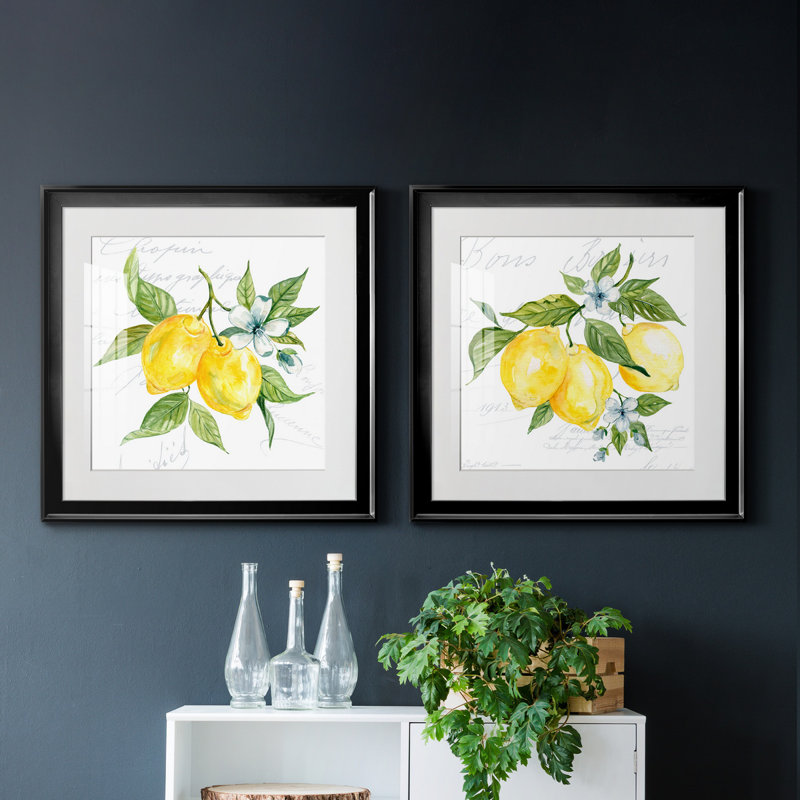 Lemon Squeeze I - ensemble de 2 reproductions d'art, Blanc, Papier encadré noir, H 17,5 po x l 35 po x P 1,5 po