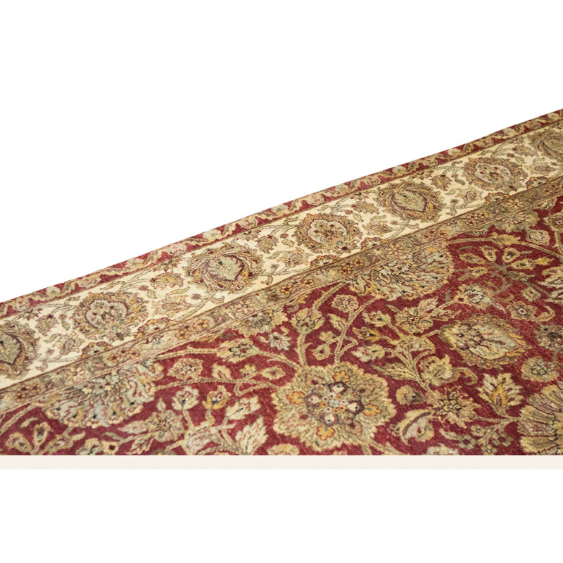 Hand Knotted Wool Oriental Area Rug in Red And Ivory