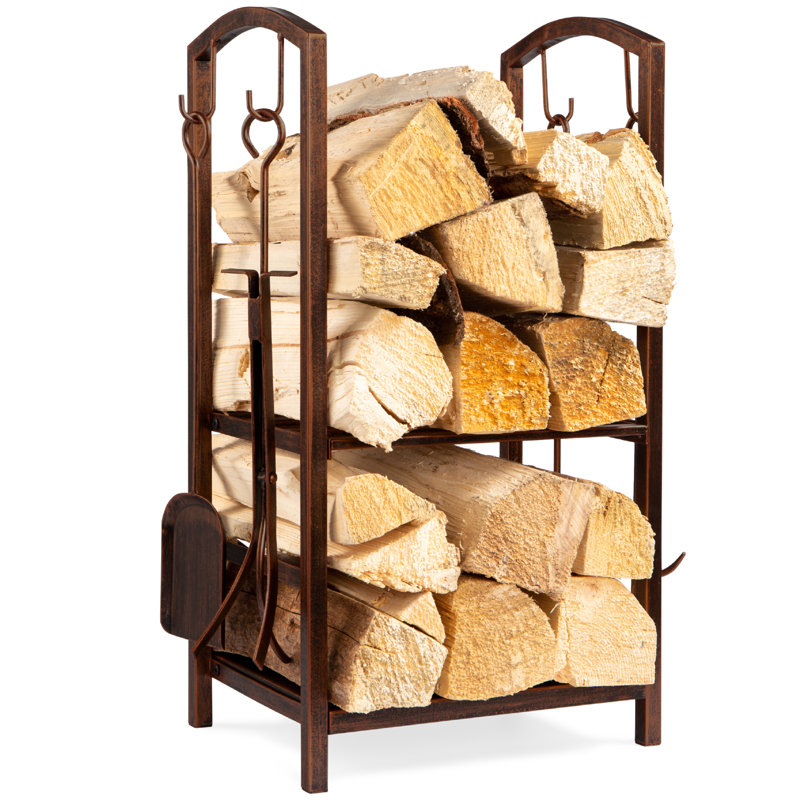 5-Piece Copper Wrought Iron Firewood Log Rack Holder Set