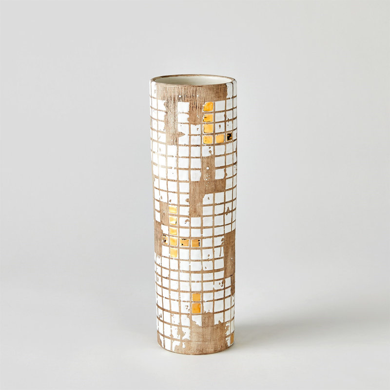 Golden Mosaic Vase-Med, 14.75" H x 4.25" W x 4.25" D