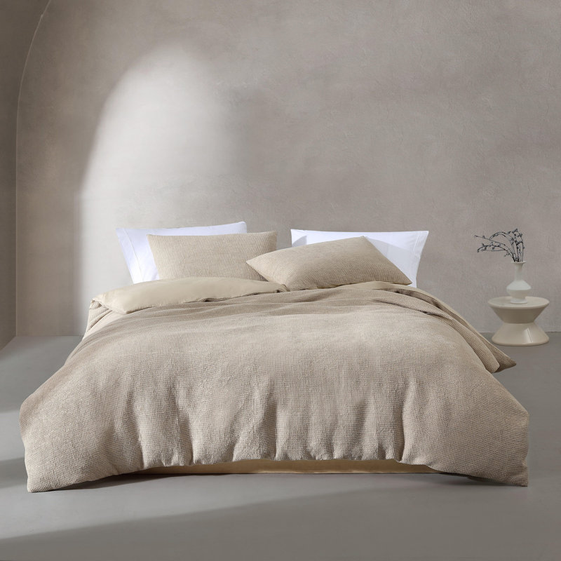 Ensemble de housse de couette réversible 3 pièces Calvin Klein Microwaffle, Beige