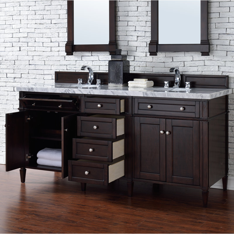 Brittany 72'' W Double Bathroom Vanity Base, Burnished Mahogany