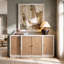 Buffet Amélie 74 po patchwork à 4 portes, blanc antique et brun moyen