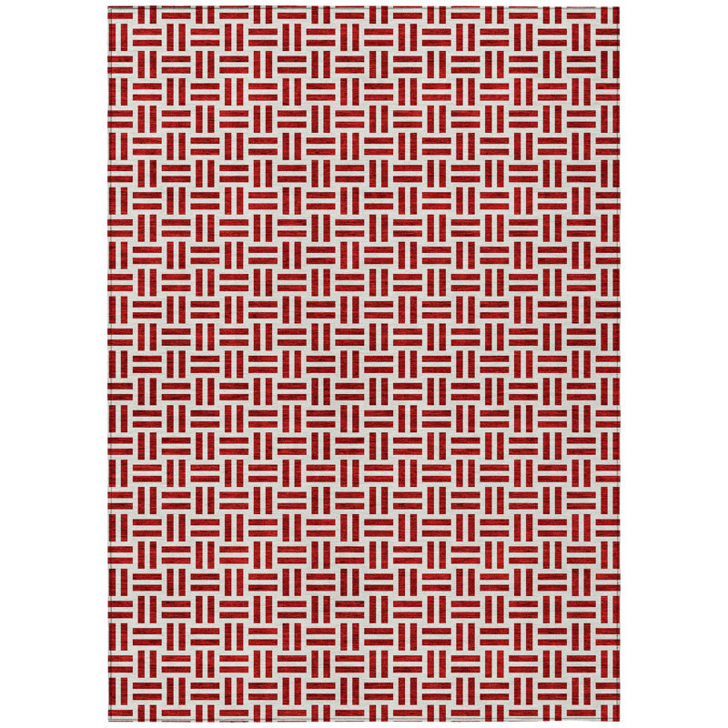 Tapis intérieur / extérieur géométrique lavable 3 pi x 5 pi rouge et ivoire