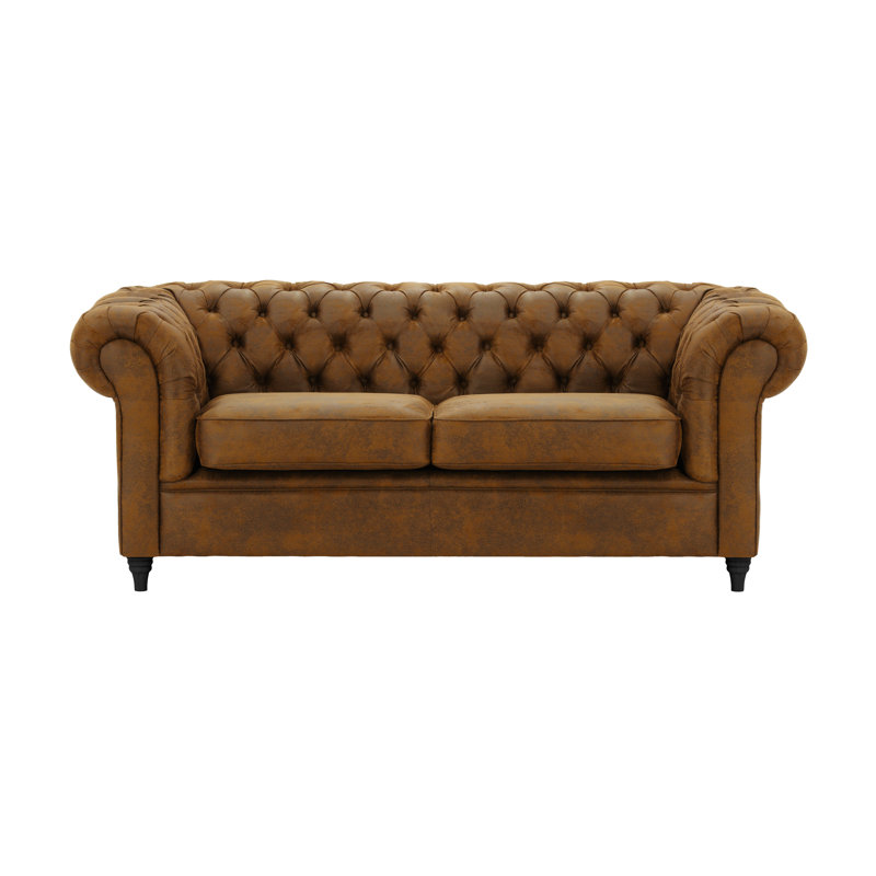 Littlehampton 3 Seater Faux Leather Chesterfield Sofa, Cognac, 29.5" H x 75.59" W x 75.59" D