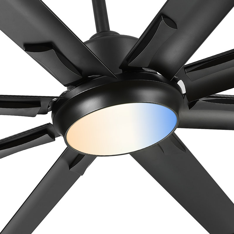 72"Industrial Ceiling Fan With Light,With 8 Aluminium Metal Blades,Works with Alexa, Matte Black with Matte Black Blades