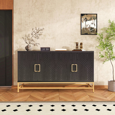 Sideboard Buffet Cabinet With Storage, Sideboard Cabinet With Adjustable Shelves, Rectangular Metal Handles And Legs