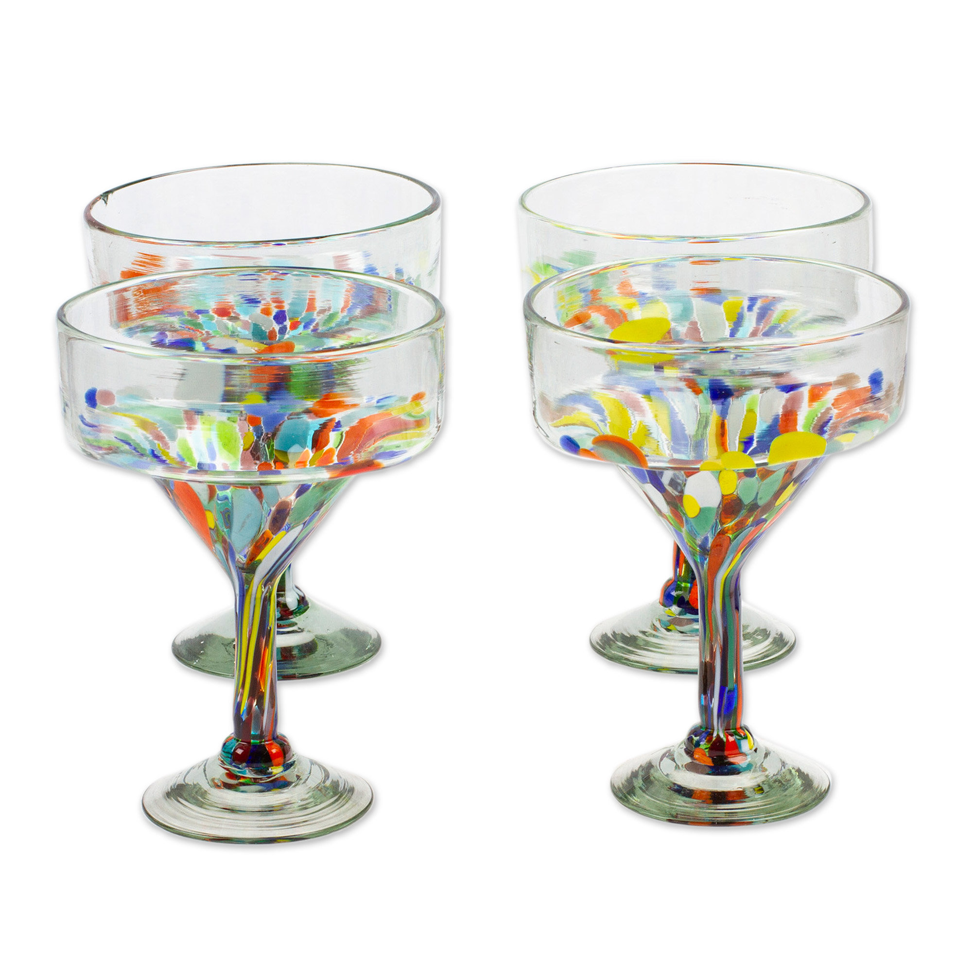 Set of 2 Hand Blown Pebbled Mexican Martini Glasses Artisan Crafted Barware  Set 