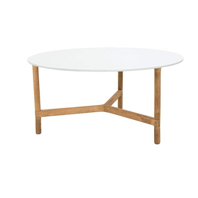 Twist Outdoor Round Teak Coffee Table, White, 28"