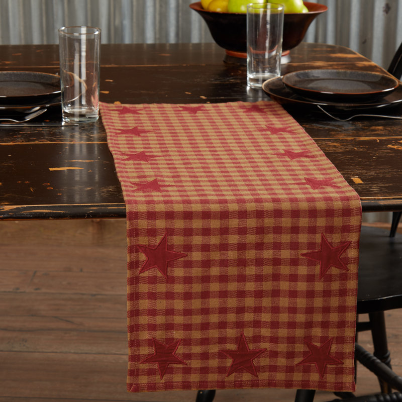 Deuxville Checkered 100% Cotton Table Runner, 36" L x 13" W, Burgundy/Dark Tan