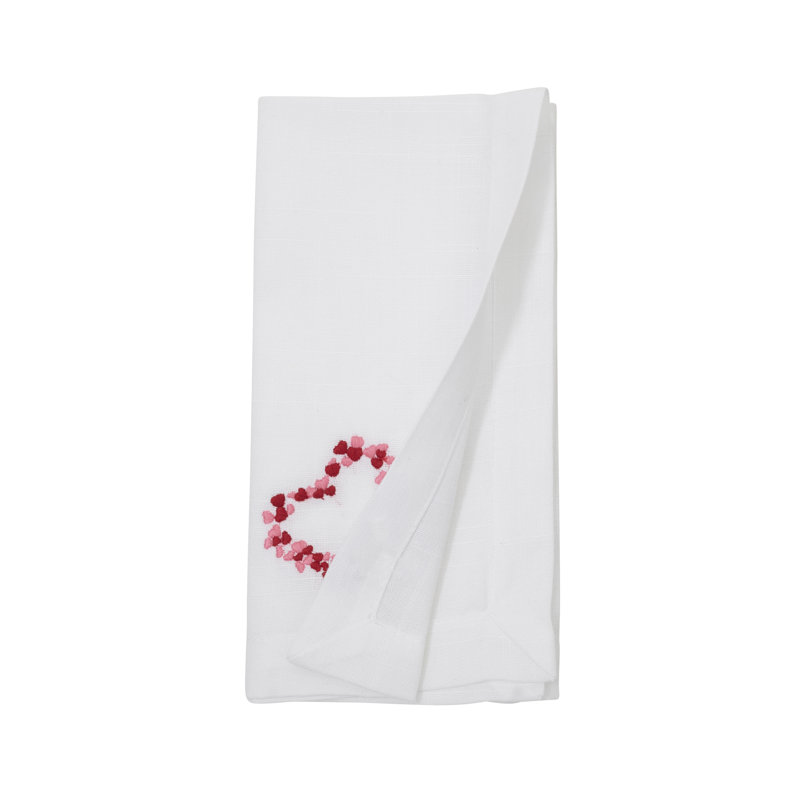 Embroidered Heart Wreath Napkins (Set of 4) – Scattered Heart Circle Motif for Romantic Tables, 20"x20"
