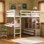Lit mezzanine double avec bureau intégré, tiroirs et tablettes de rangement, lit station de travail en bois massif pour enfants, adolescents et adultes, blanc