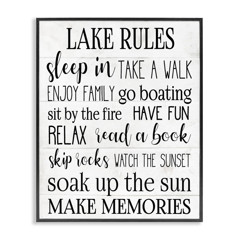 Motivation «Lake Rules», styles de texte noir et blanc par Albena Hristova - impression, Giclée encadrée noir minuit