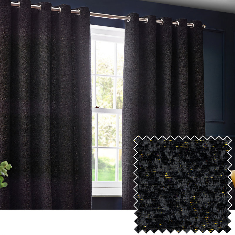  Chenille Room Darkening Eye Curtains, Black, 229cm Width x 183cm Drop