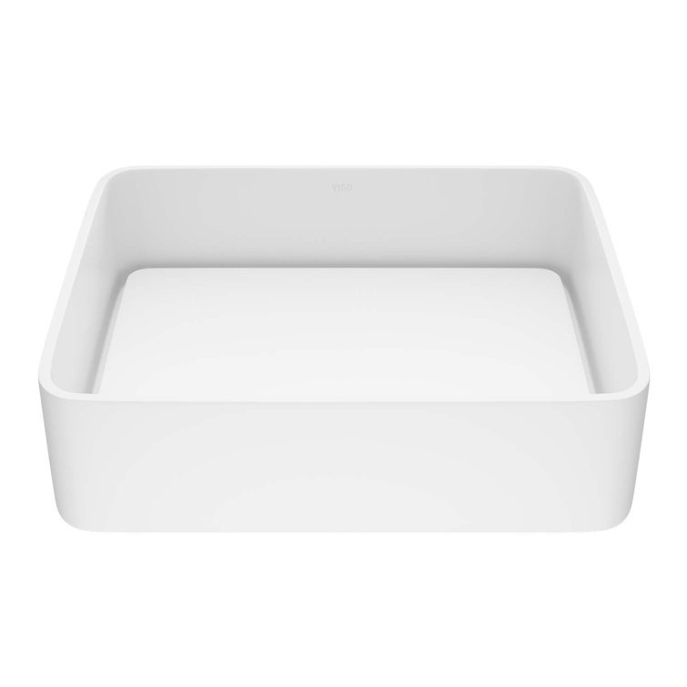 VIGO Jasmine Handmade Matte Stone Rectangle Vessel Bathroom Sink in Matte White VIGO Jasmine Handmade Matte Stone Rectangle Vessel Bathroom Sink in Matte White