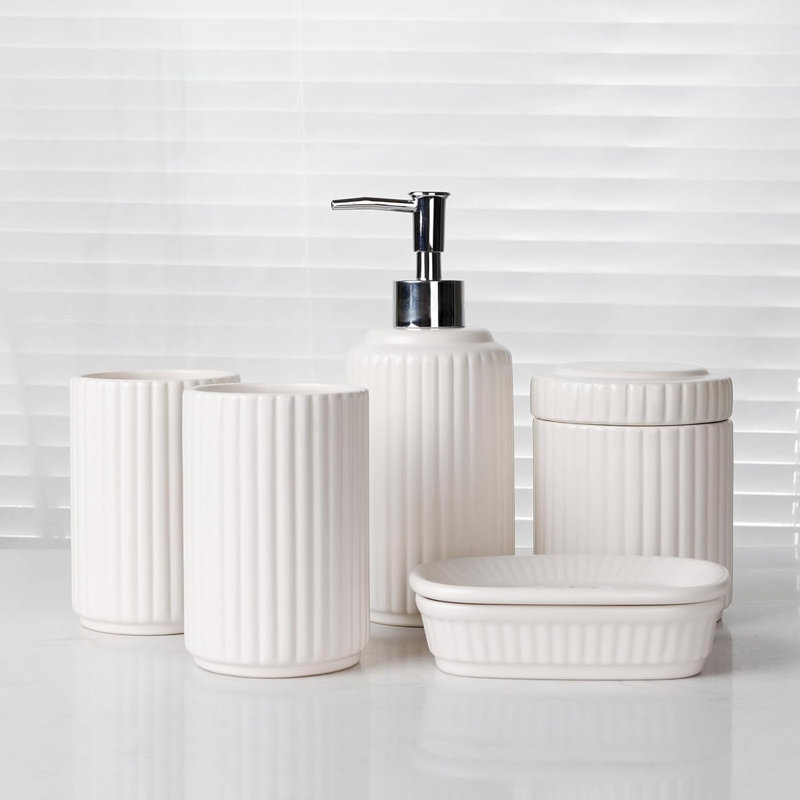 Ensemble d'accessoires de salle de bain blanc 5 pièces, ensemble d'accessoires de salle de bain en céramique