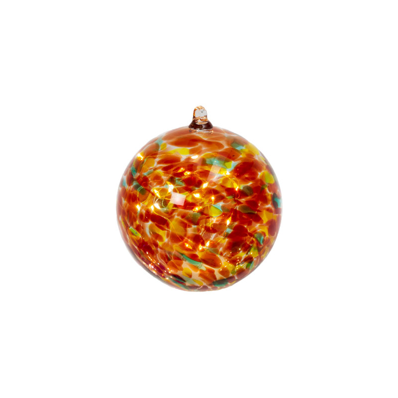 Sphère en verre soufflé à la main de 8 po de couleur rouge ambré - globe automnal moucheté avec minuterie automatique, Orangé