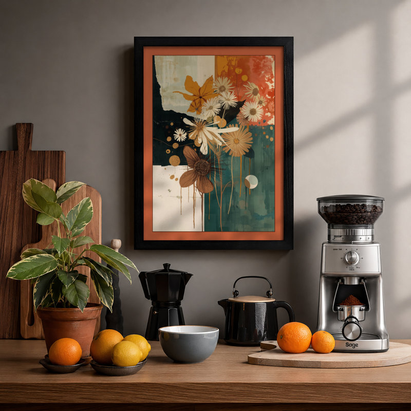 Geometric Bloom Arrangement Mid-Century - Print, Black, A3 - 42.0 x 29.7 cm