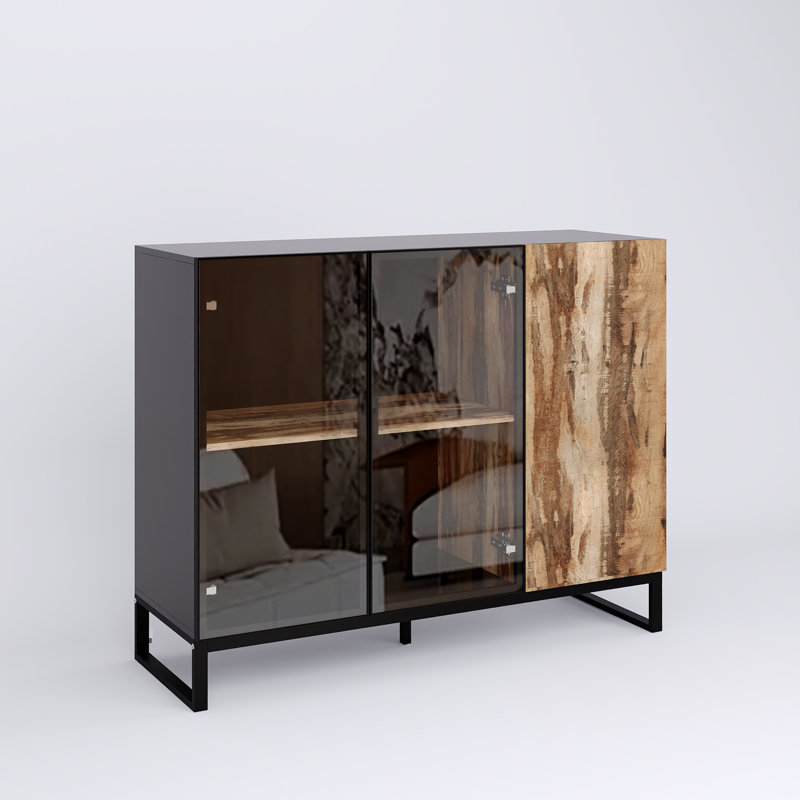 Armoire moderne à 3 portes avec lumières DEL et finition en bois récupéré