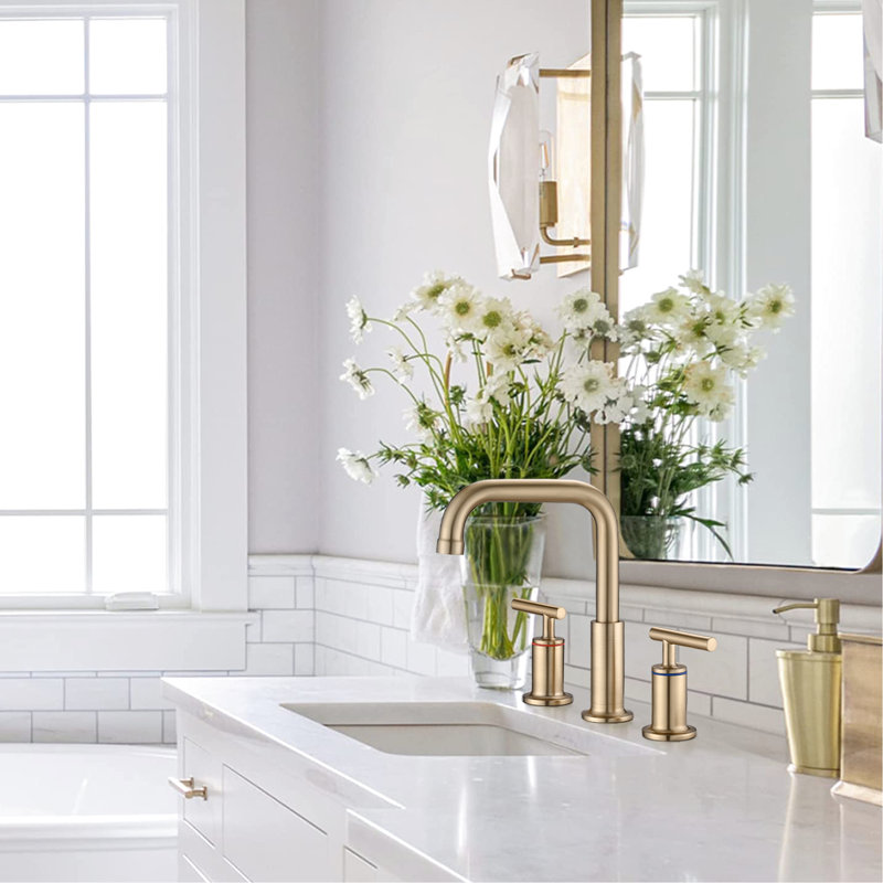 8 In. Widespread Bathroom Tap In Golden Brush - Solid Brass, 360 Swivel, Drip- Ceramic Disc Valves, High Arc Spout For Efficiency Brushed Gold Faucet With Double Handles Strong Smooth Water Flow And