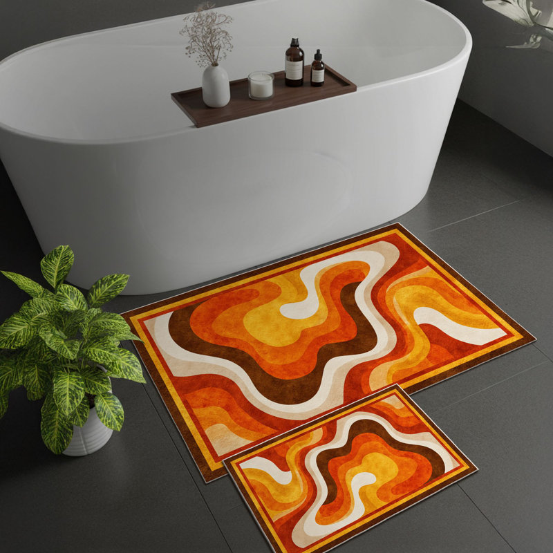 Luxurious Bathmat Set (2 Pieces), Orange, 19.7 x 23.6 inches & 23.6 x 39.4 inches | 100% Polyester, 650 g/m², 0.2 in Pile Height | Non-Slip Underside, Easy to Clean with Machine Wash & Vacuum | Stylish & Functional Bathroom Decor
