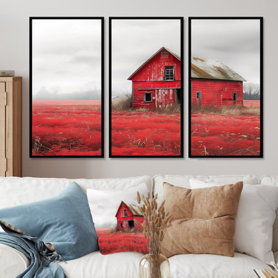 Red And Grey Autumn Barn Refuge I - Barn Wall Art Living Room Set