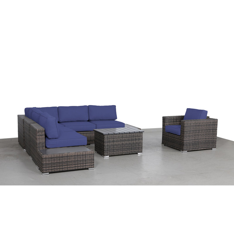 Tarin Fully Assembled 5 - Person Seating Group with Cushions, Sunbrella Navy Blue, Espresso