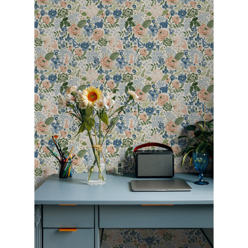 Double rouleau floral Peel & Stick, Bleu