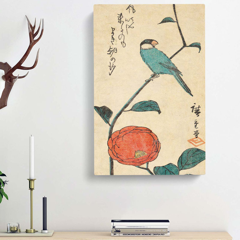 Camellia Flowers & A Bird by Utagawa Hiroshige - Wrapped Canvas, 50cm H x 35cm W x 3cm D