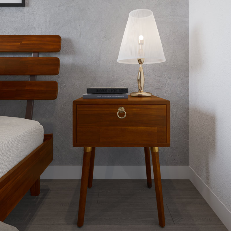 Solid Wood Bedside Table With 1 Drawer, Suitable For Bedroom And Living Room, Dark Choco