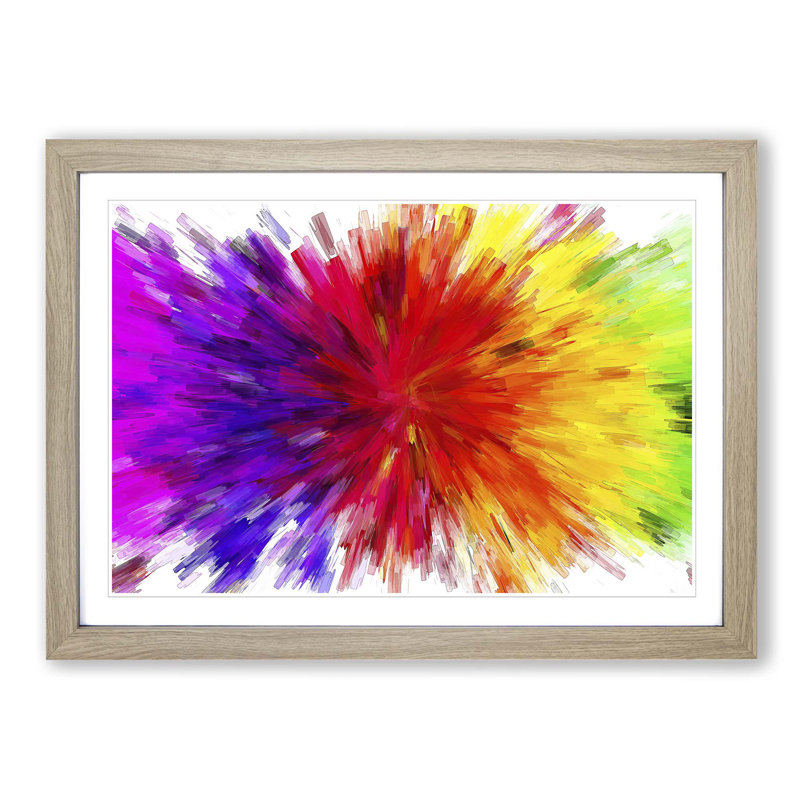 Rainbow Explosion in Abstract - Picture Frame Painting Print, 35cm H x 50cm W x 2cm D, Oak