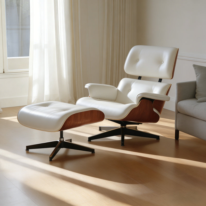 Leather Swivel Accent Chair With Ottoman, Rosewood/WhitePU
