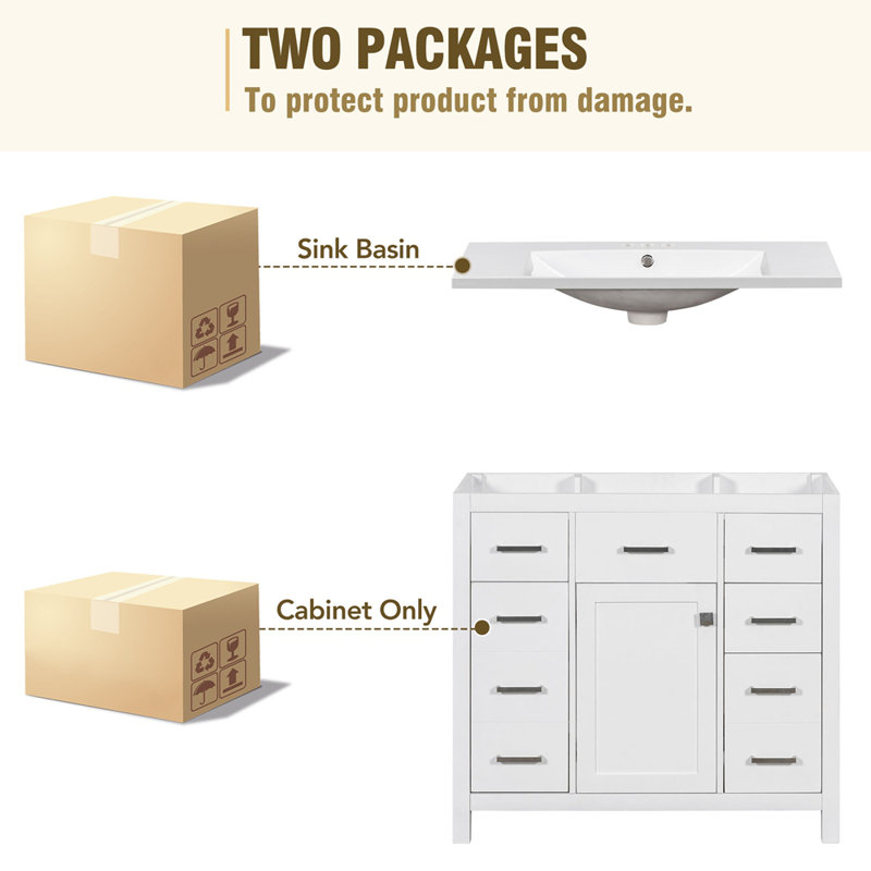 Armoire de meuble-lavabo moderne 36 po avec rangement multifonctionnel 36 po - 5 tiroirs et 1 porte, Blanc