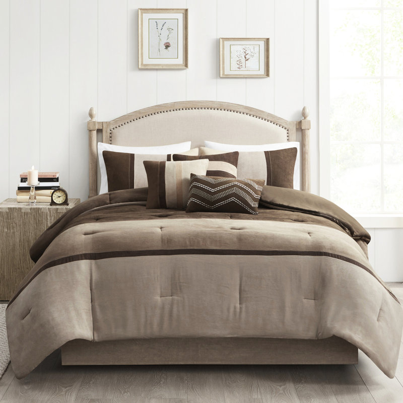 Édredon 7 pièces en simili suède brun avec motif charmant pour lit taille Brown, Brown