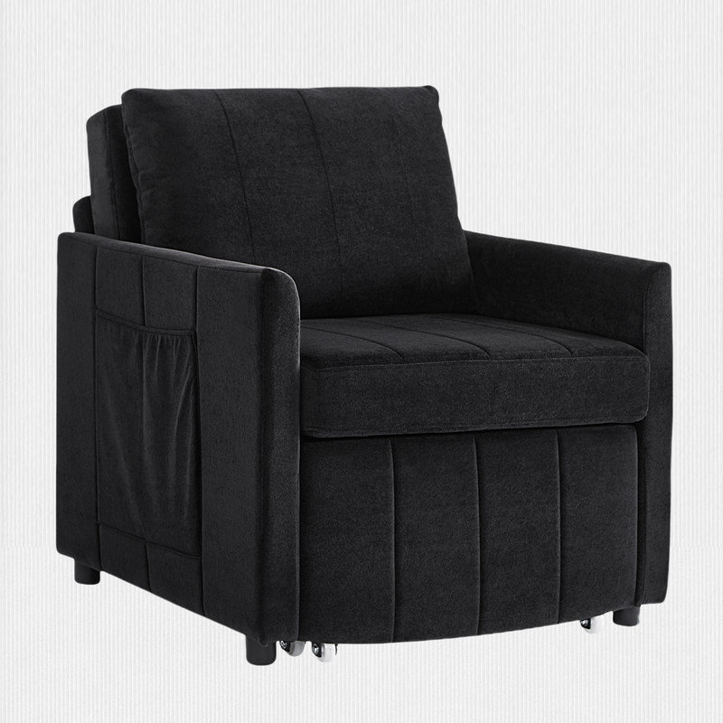 3-in-1 Convertible Accent Chair with Pillow, Adjustable Recline,Chenille Fabric, Black