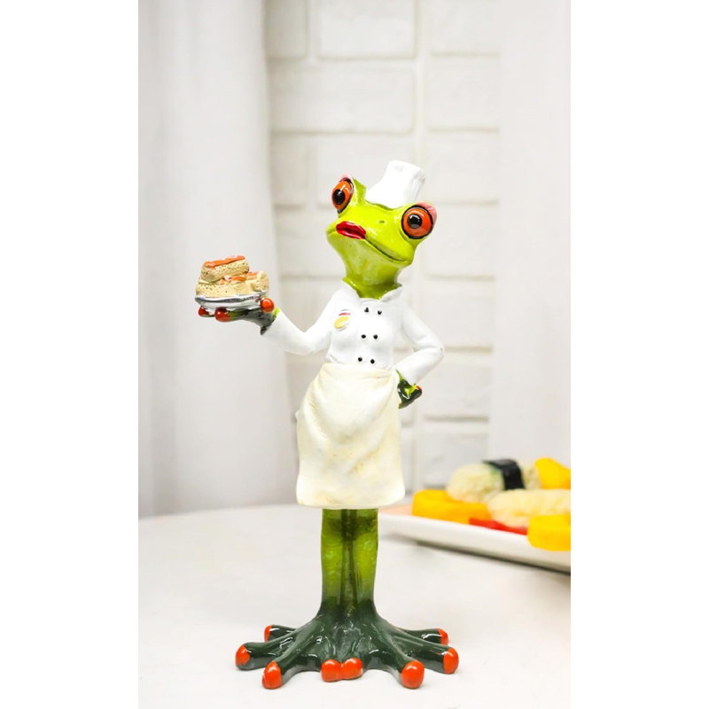 Figurine de grenouille boulangère française avec petits gâteaux Mademoiselle Boulangere