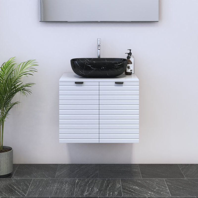 Kayben 23.6'' Single Bathroom Vanity with Top, Black, White