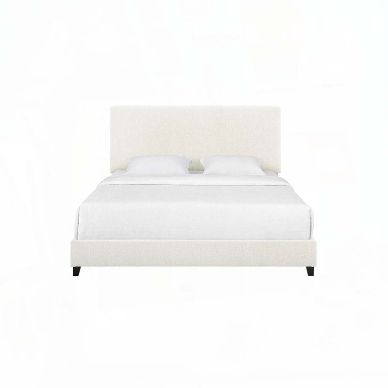 Boucle Upholstered Platform Bed, Queen, White Boucle