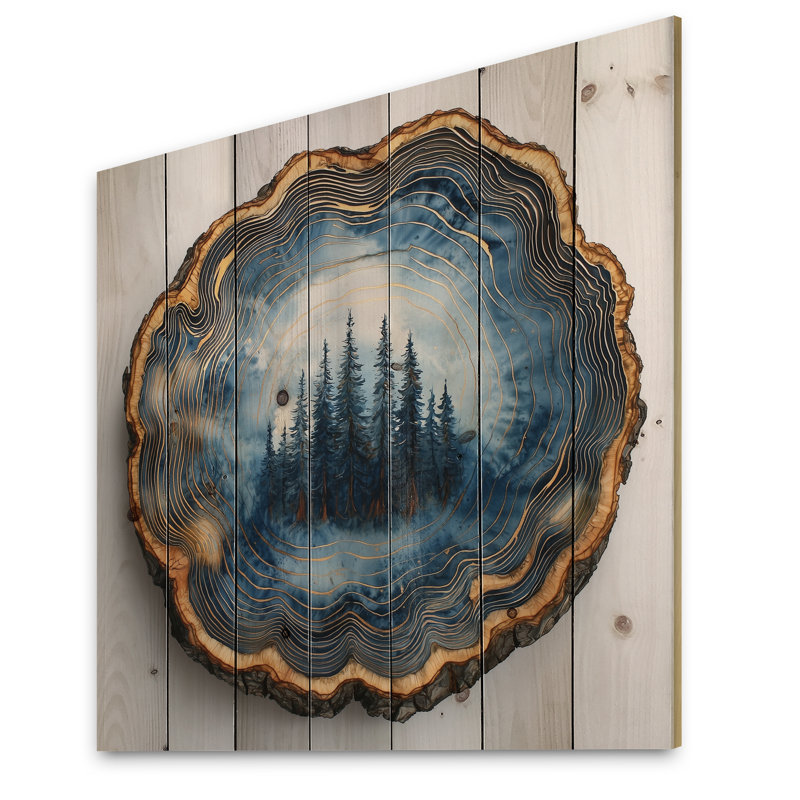 «Blue Forest Of Wood Slide Collage I», décoration murale en bois forêt - sur bois de pin naturel