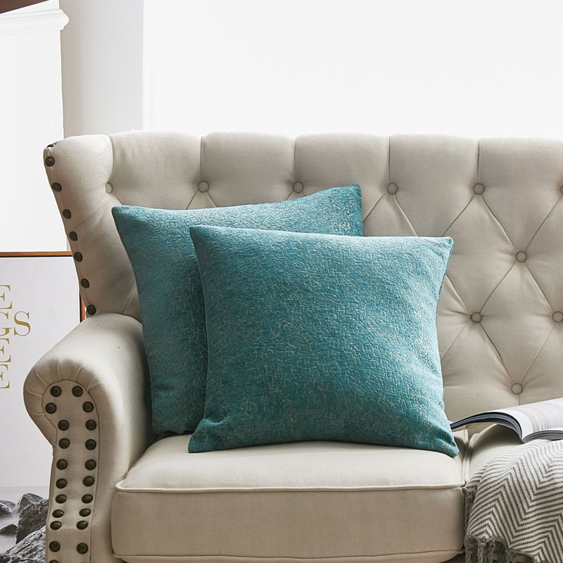 Embroidered Reversible Pillow Cover, Turquoise