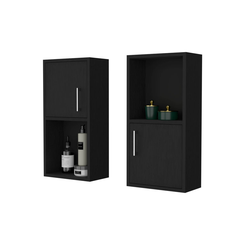2 armoires à pharmacie avec rangement et tablette ouverte, noir