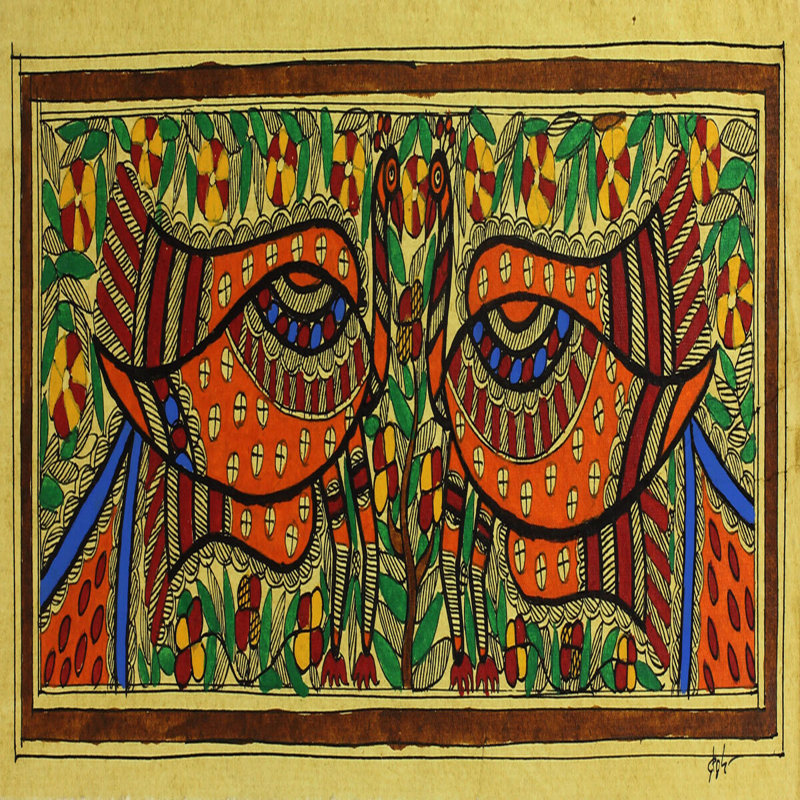 Sculpture de paon faite à la main dansant Madhubani