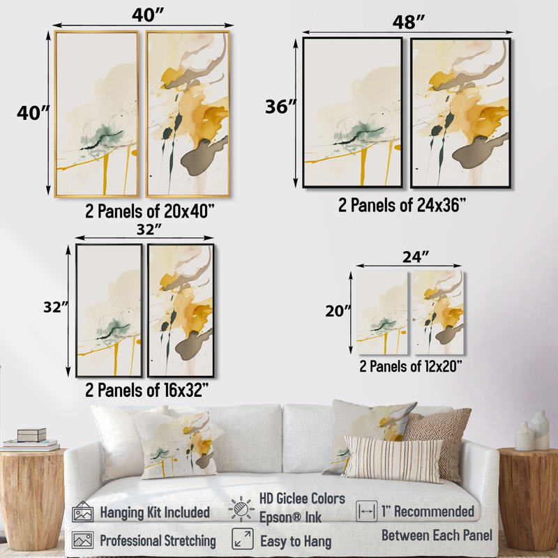 Touched By Mustard - jaune et gris ultime II - impressions sur toile bleues modernes, 32" H x 32" W, Black