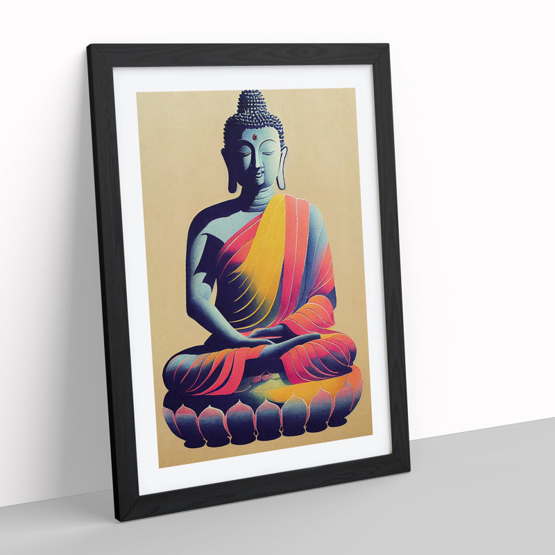Colourful Buddha No.4 - Print, 66cm H x 48cm W x 2cm D, Black Framed, White